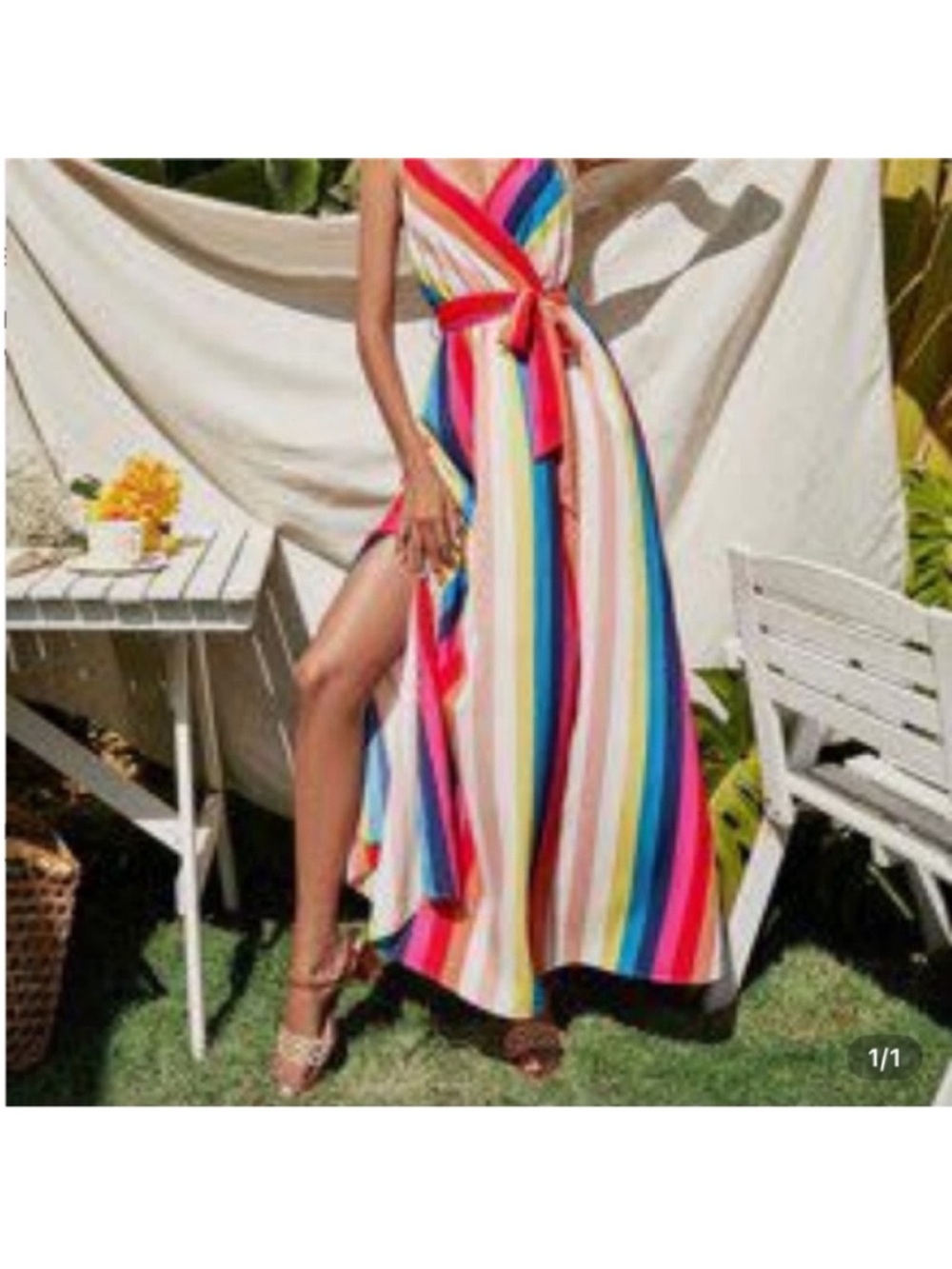 SHEIN Multicolor Striped Wrap Maxi Dress